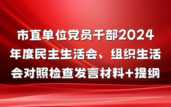 市直单位党员干部2024年度民主生活会、组织生活会对照检查发言材料 提纲