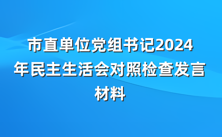 市直单位党组书记2024年民主生活会对照检查发言材料