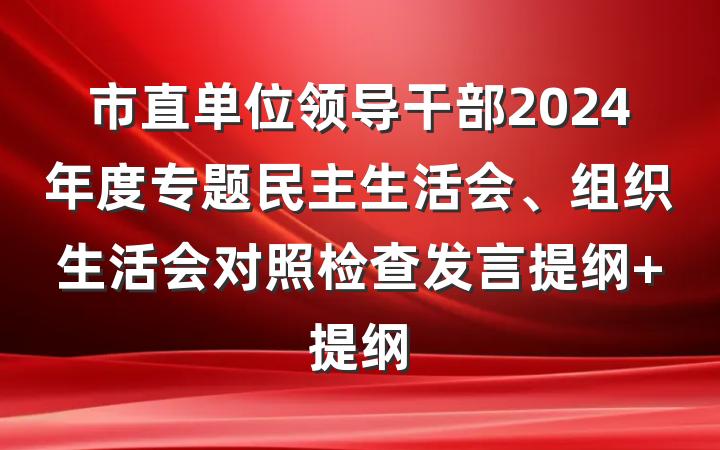 市直单位领导干部2024年度专题民主生活会、组织生活会对照检查发言提纲 提纲
