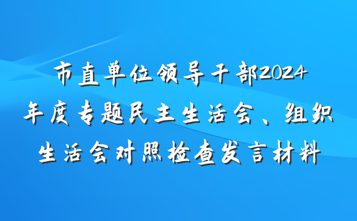 市直单位领导干部2024年度专题民主生活会、组织生活会对照检查发言材料