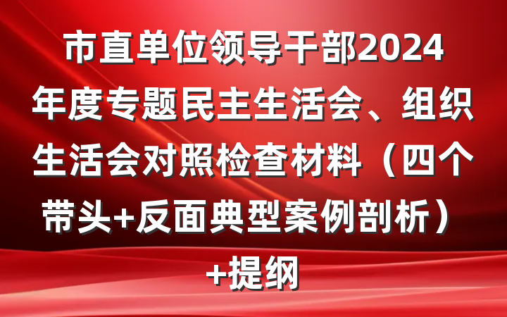 市直单位领导干部2024年度专题民主生活会、组织生活会对照检查材料（四个带头 反面典型案例剖析） 提纲