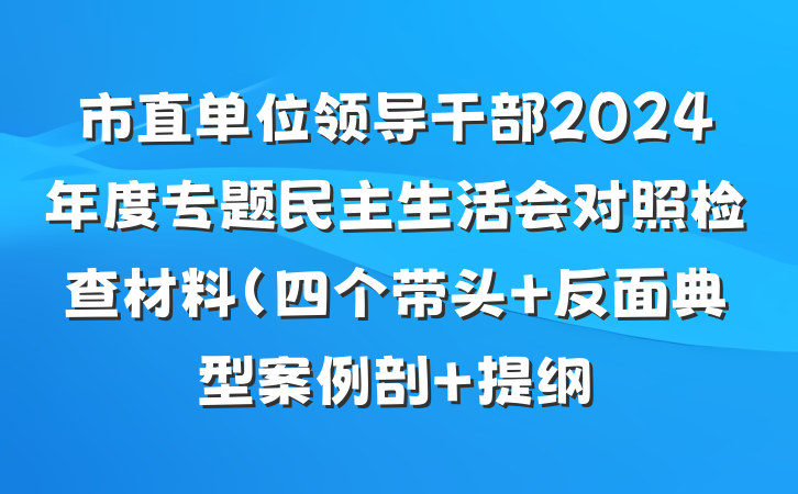 市直单位领导干部2024年度专题民主生活会对照检查材料（四个带头+反面典型案例剖 提纲