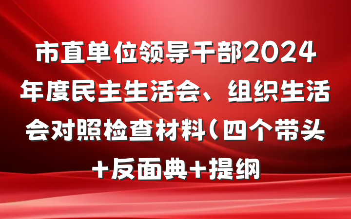 市直单位领导干部2024年度民主生活会、组织生活会对照检查材料（四个带头+反面典 提纲