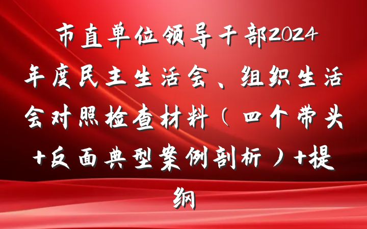 市直单位领导干部2024年度民主生活会、组织生活会对照检查材料（四个带头 反面典型案例剖析） 提纲