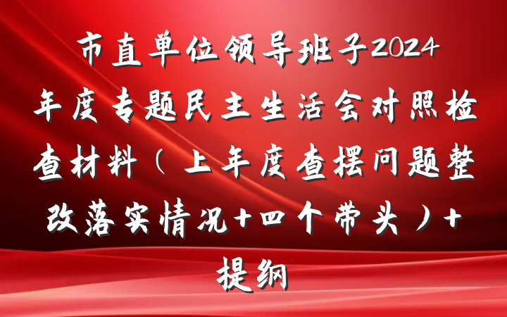 市直单位领导班子2024年度专题民主生活会对照检查材料（上年度查摆问题整改落实情况 四个带头） 提纲