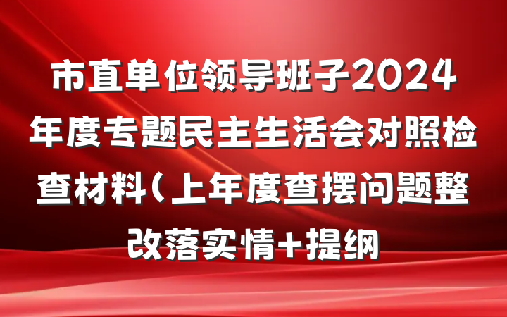 市直单位领导班子2024年度专题民主生活会对照检查材料（上年度查摆问题整改落实情 提纲