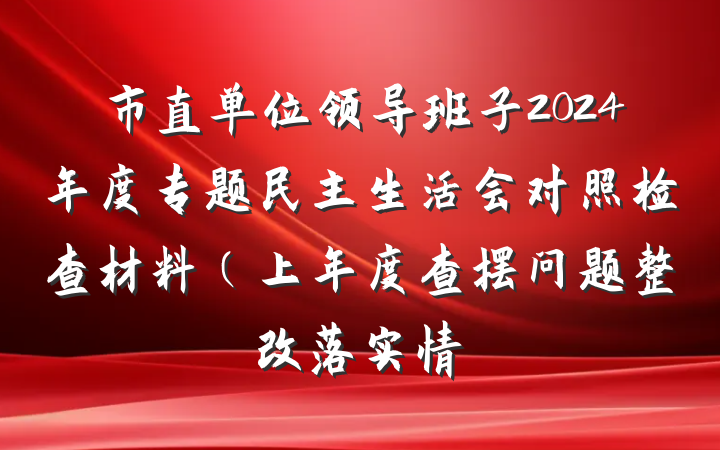 市直单位领导班子2024年度专题民主生活会对照检查材料(上年度查摆问题整改落实情