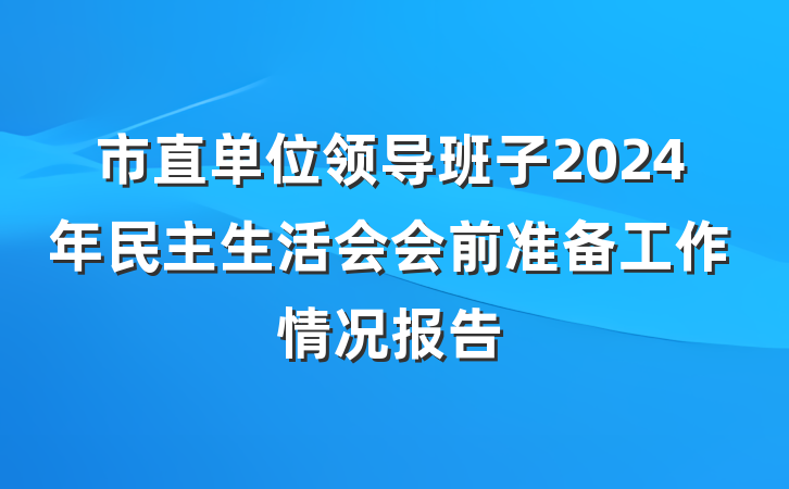 市直单位领导班子2024年民主生活会会前准备工作情况报告