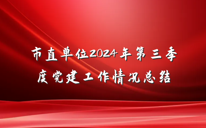 市直单位2024年第三季度党建工作情况总结