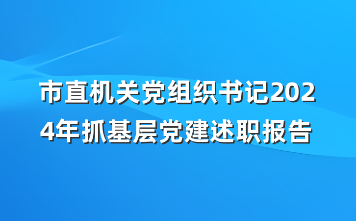 市直机关党组织书记2024年抓基层党建述职报告