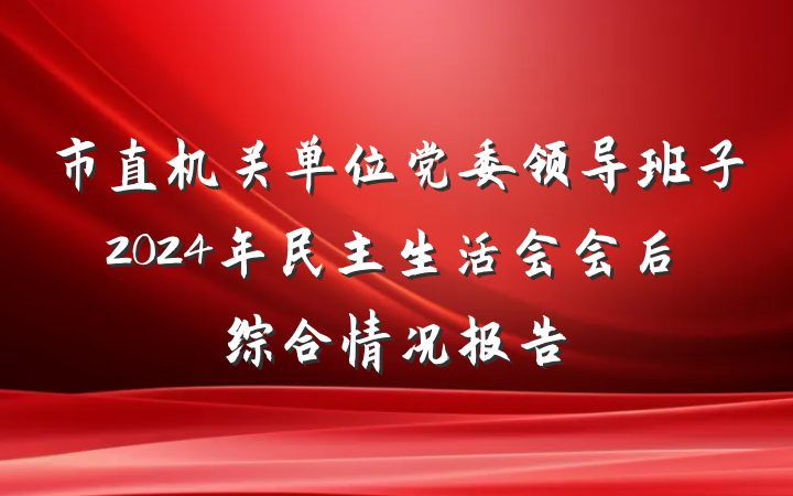 市直机关单位党委领导班子2024年民主生活会会后综合情况报告