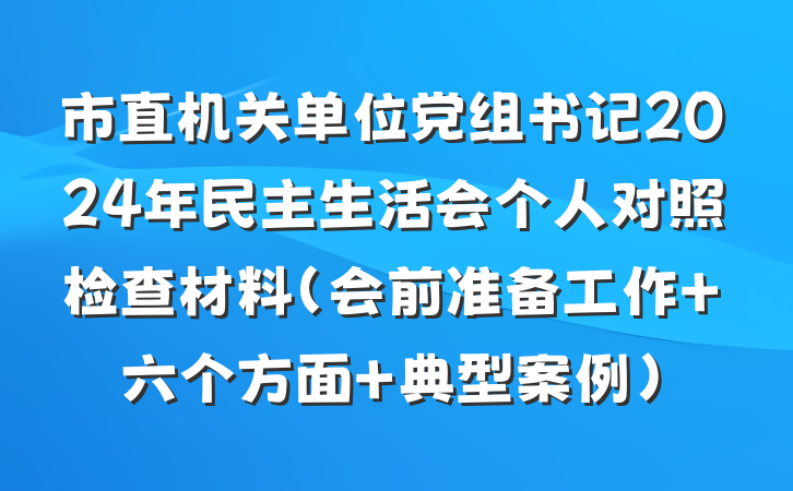 市直机关单位党组书记2024年民主生活会个人对照检查材料（会前准备工作+六个方面+典型案例）