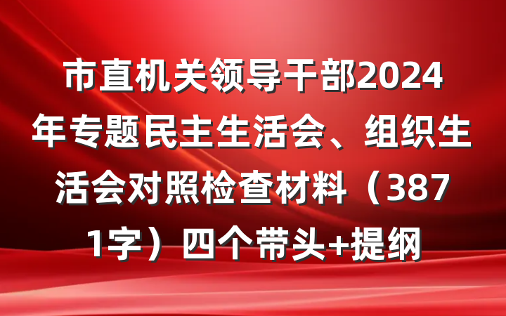 市直机关领导干部2024年专题民主生活会、组织生活会对照检查材料（3871字）四个带头 提纲