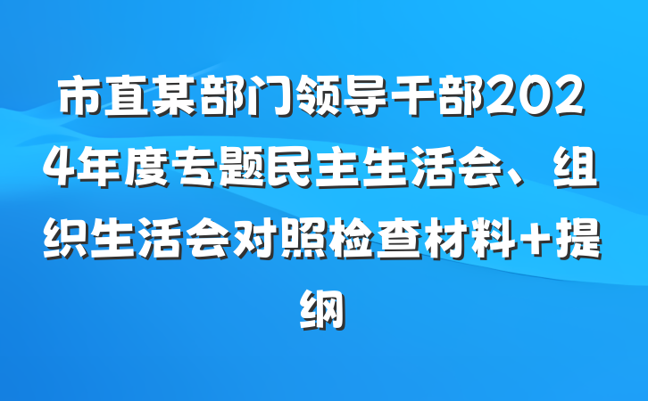 市直某部门领导干部2024年度专题民主生活会、组织生活会对照检查材料 提纲