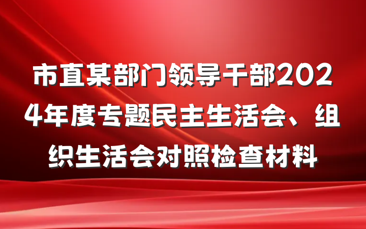 市直某部门领导干部2024年度专题民主生活会、组织生活会对照检查材料