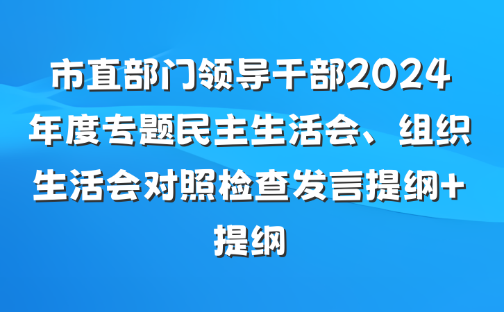 市直部门领导干部2024年度专题民主生活会、组织生活会对照检查发言提纲 提纲