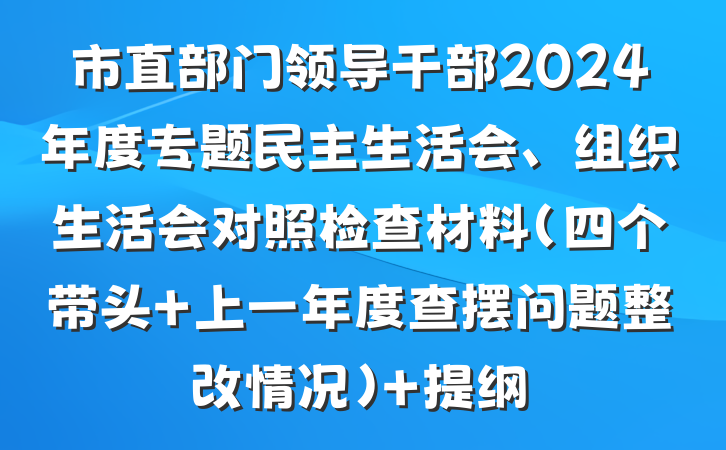 市直部门领导干部2024年度专题民主生活会、组织生活会对照检查材料（四个带头+上一年度查摆问题整改情况） 提纲