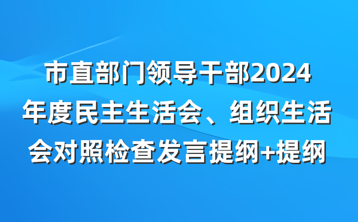 市直部门领导干部2024年度民主生活会、组织生活会对照检查发言提纲 提纲
