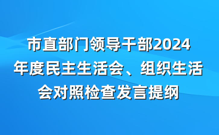 市直部门领导干部2024年度民主生活会、组织生活会对照检查发言提纲