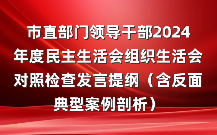 市直部门领导干部2024年度民主生活会组织生活会对照检查发言提纲（含反面典型案例剖析）