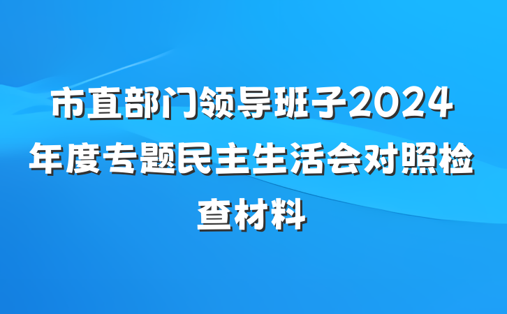 市直部门领导班子2024年度专题民主生活会对照检查材料