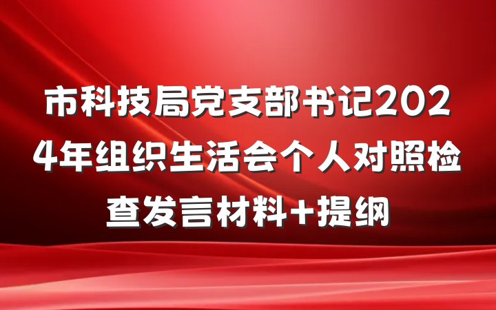 市科技局党支部书记2024年组织生活会个人对照检查发言材料 提纲