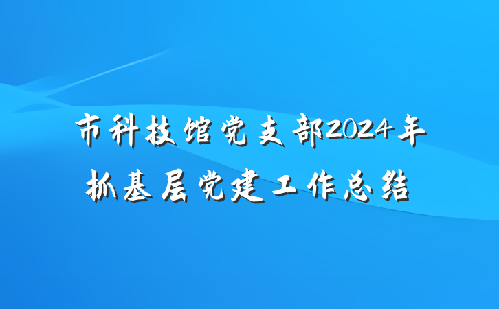 市科技馆党支部2024年抓基层党建工作总结