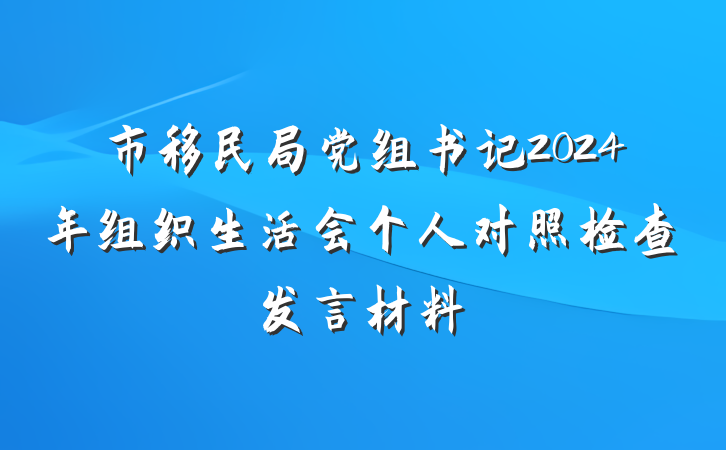 市移民局党组书记2024年组织生活会个人对照检查发言材料