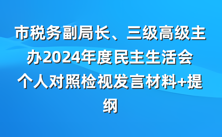 市税务副局长、三级高级主办2024年度民主生活会个人对照检视发言材料 提纲