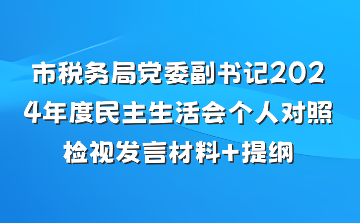 市税务局党委副书记2024年度民主生活会个人对照检视发言材料 提纲