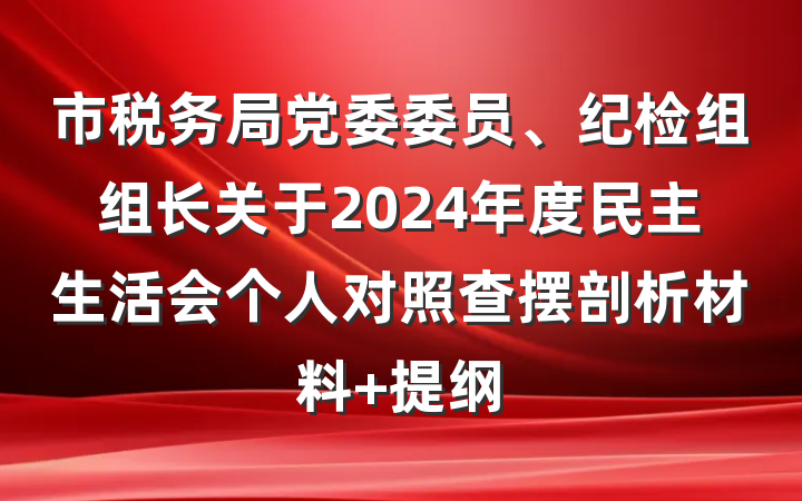 市税务局党委委员、纪检组组长关于2024年度民主生活会个人对照查摆剖析材料 提纲