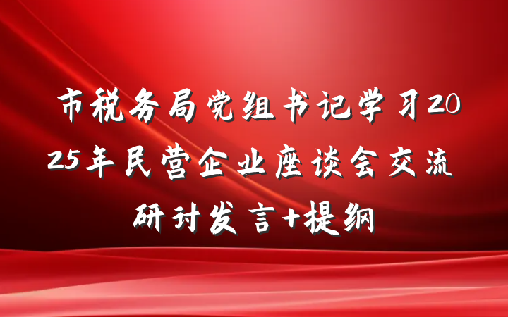 市税务局党组书记学习2025年民营企业座谈会交流研讨发言 提纲