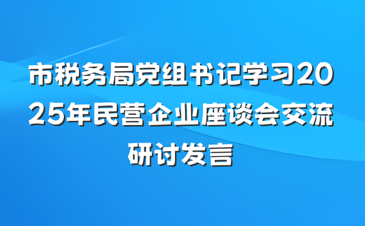 市税务局党组书记学习2025年民营企业座谈会交流研讨发言