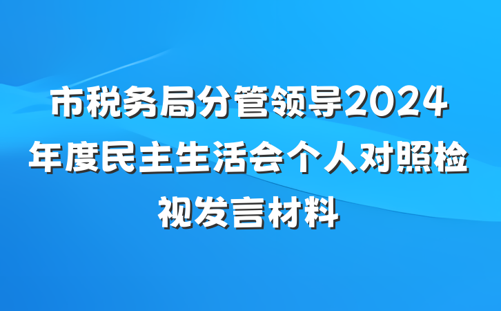 市税务局分管领导2024年度民主生活会个人对照检视发言材料