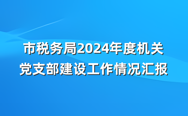市税务局2024年度机关党支部建设工作情况汇报