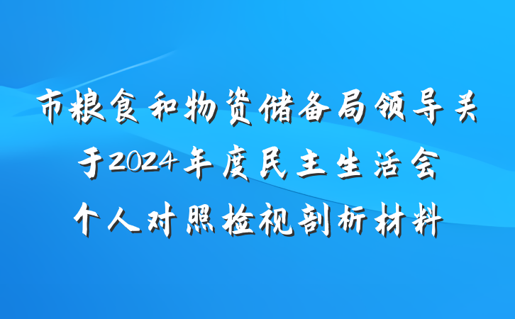 市粮食和物资储备局领导关于2024年度民主生活会个人对照检视剖析材料