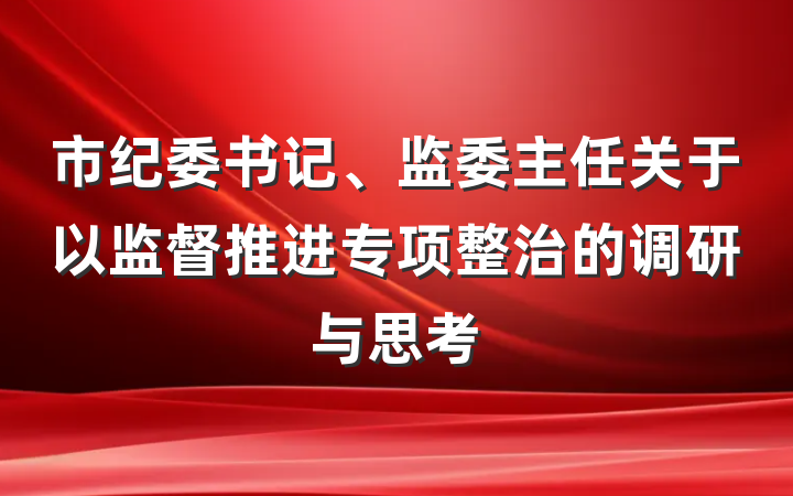 市纪委书记、监委主任关于以监督推进专项整治的调研与思考