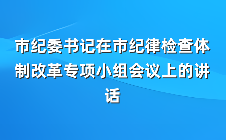 市纪委书记在市纪律检查体制改革专项小组会议上的讲话