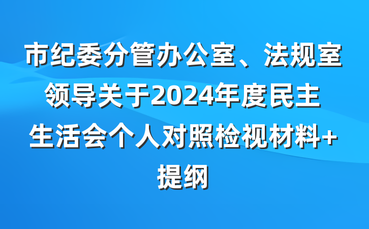 市纪委分管办公室、法规室领导关于2024年度民主生活会个人对照检视材料 提纲