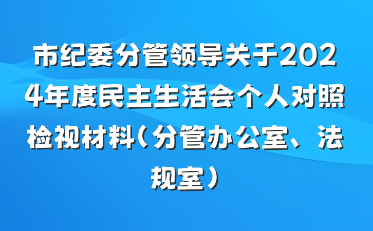 市纪委分管领导关于2024年度民主生活会个人对照检视材料（分管办公室、法规室）