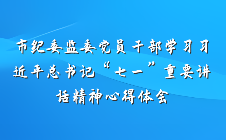 市纪委监委党员干部学习习近平总书记“七一”重要讲话精神心得体会