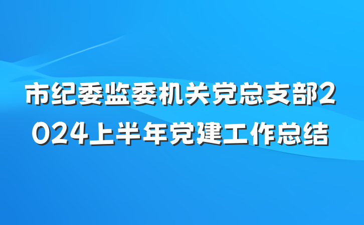 市纪委监委机关党总支部2024上半年党建工作总结