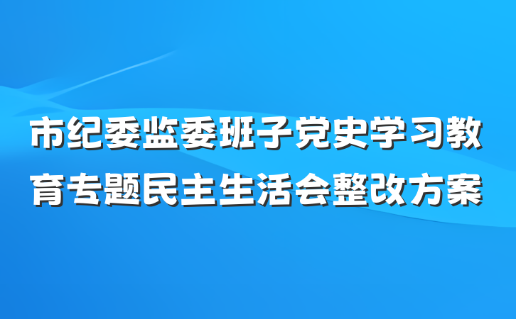 市纪委监委班子党史学习教育专题民主生活会整改方案