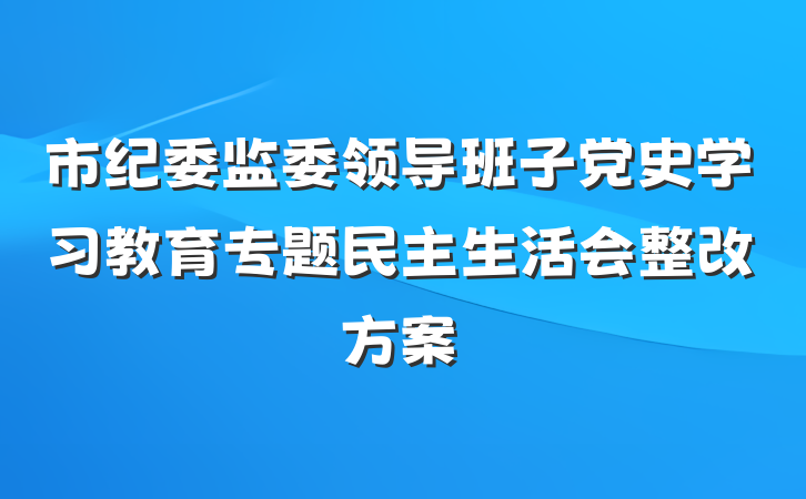 市纪委监委领导班子党史学习教育专题民主生活会整改方案