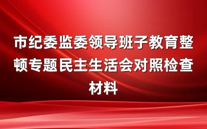 市纪委监委领导班子教育整顿专题民主生活会对照检查材料