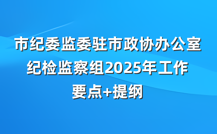 市纪委监委驻市政协办公室纪检监察组2025年工作要点 提纲