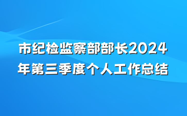 市纪检监察部部长2024年第三季度个人工作总结