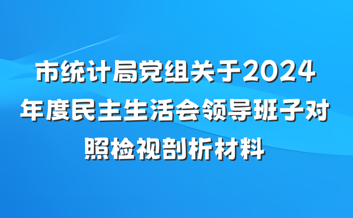 市统计局党组关于2024年度民主生活会领导班子对照检视剖析材料