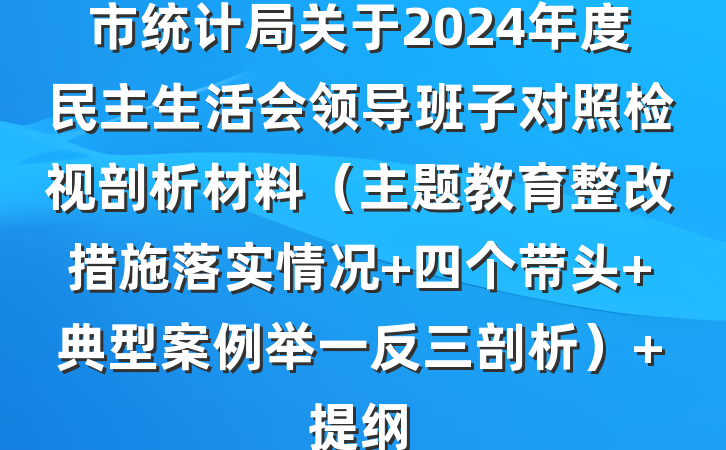 市统计局关于2024年度民主生活会领导班子对照检视剖析材料（主题教育整改措施落实情况+四个带头+典型案例举一反三剖析） 提纲