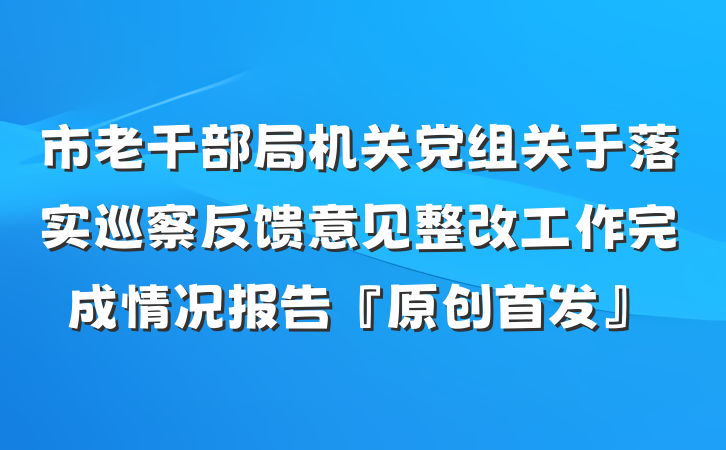 市老干部局机关党组关于落实巡察反馈意见整改工作完成情况报告『原创首发』